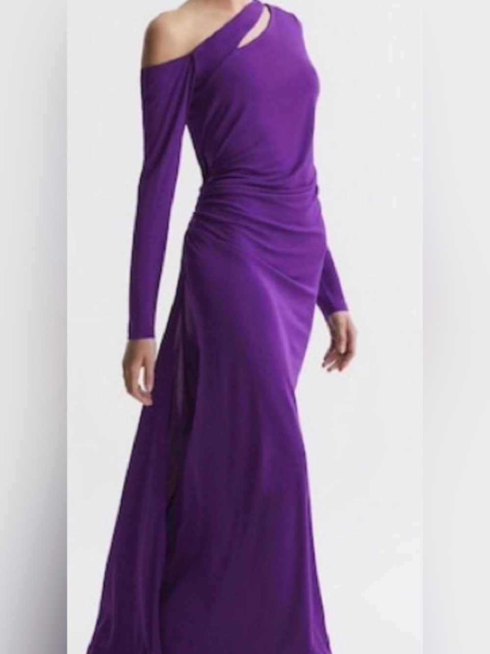 Reiss Purple Long-Sleeve Ruched Maxi Dress